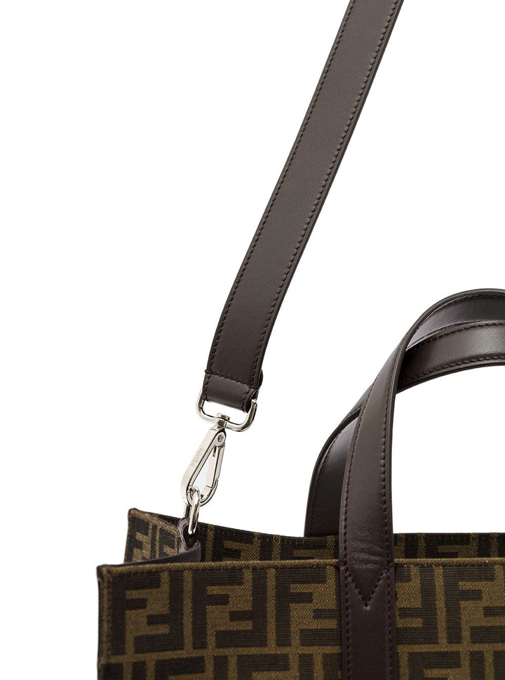 Fendi Men Brown And Beige Ff Jacquard Fabric Tote Bag In Cotton Blend Man