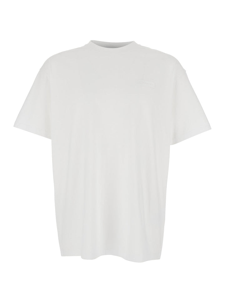 Givenchy Men White Crew Neck T-Shirt With Logo Patch On The Front In Cotton For Men