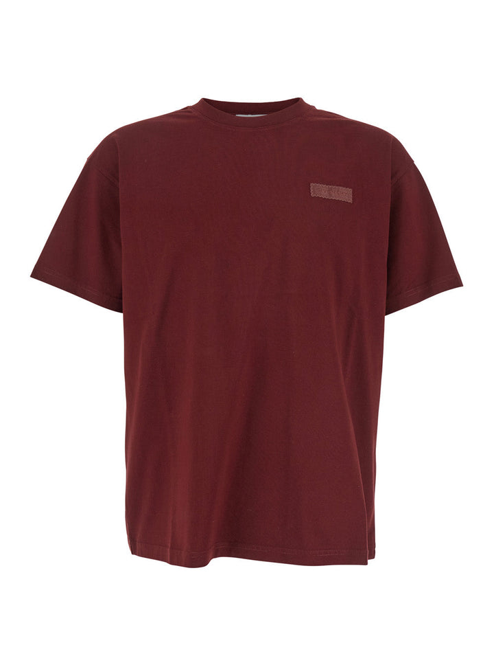 Givenchy Men Bordeaux T-Shirt With Logo Patch On The Chest In Cotton Man