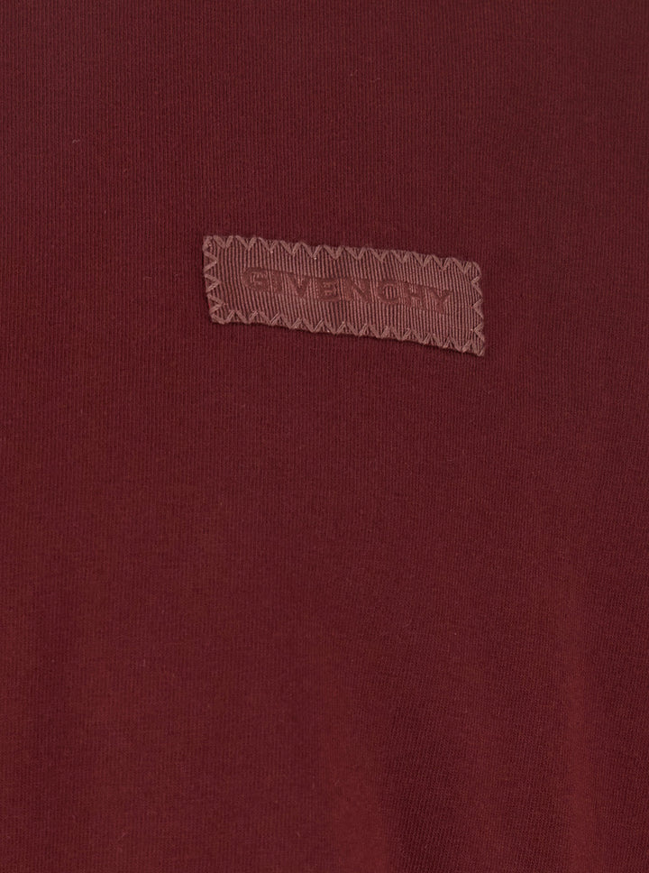 Givenchy Men Bordeaux T-Shirt With Logo Patch On The Chest In Cotton Man