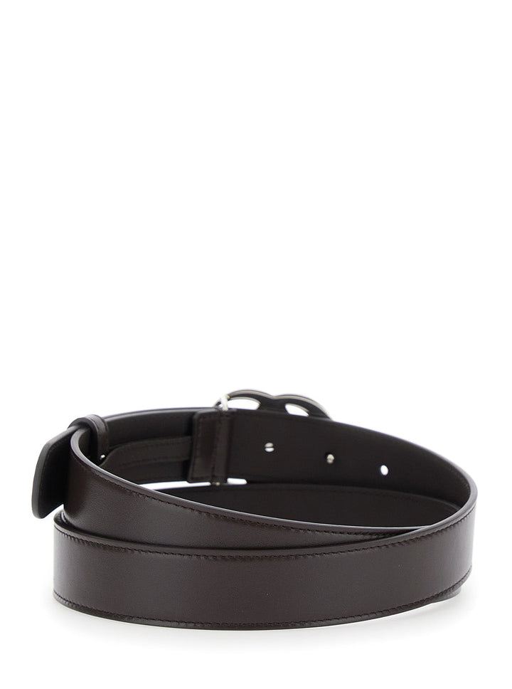 Gucci Men Brown Belt With Gg Buckle In Leather Man