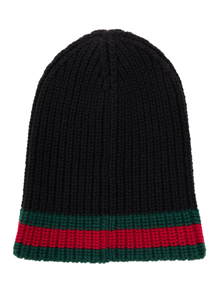 Gucci Men Gucci Men's Black Wool Hat With Web Detail