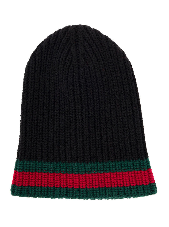 Gucci Men Gucci Men's Black Wool Hat With Web Detail