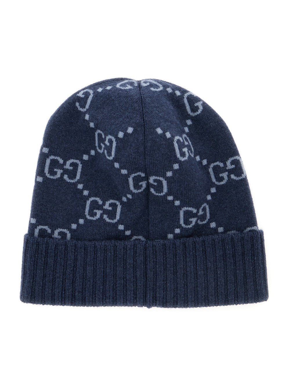 Gucci Men Blue Beanie With All-Over Gg Motif In Cashmere Woman