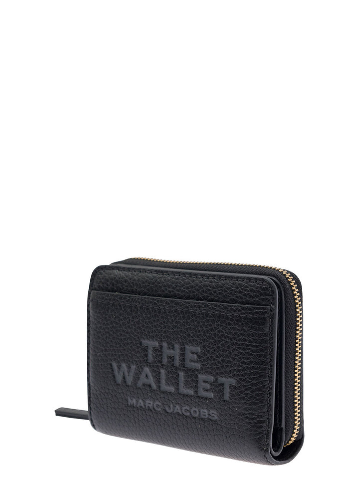 Marc Jacobs Women Wallet 'The Mini' With Engraved Logo On Front In Black Pebbled Leather For Women
