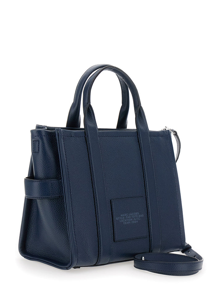 Marc Jacobs Women 'The Tote Bag Medium' Blue Bag With Logo Print On The Front In Hammered Leather Woman