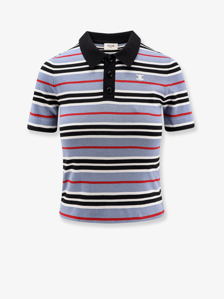 Celine Women Cotton Knit Polo Shirt With Striped Motif