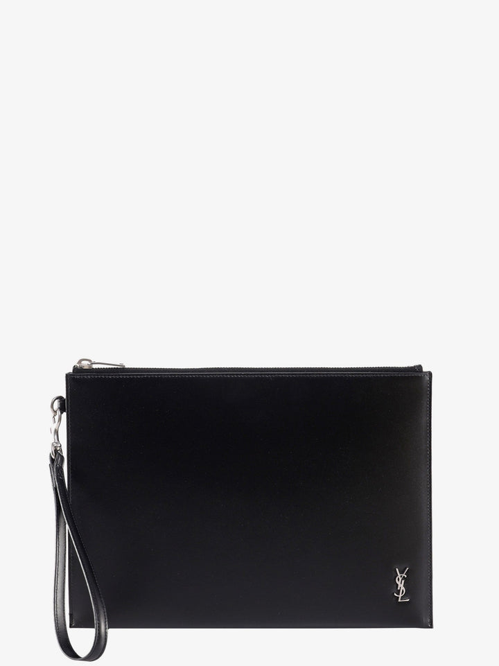 Saint Laurent Men Leather Clutch With Monogram Detail
