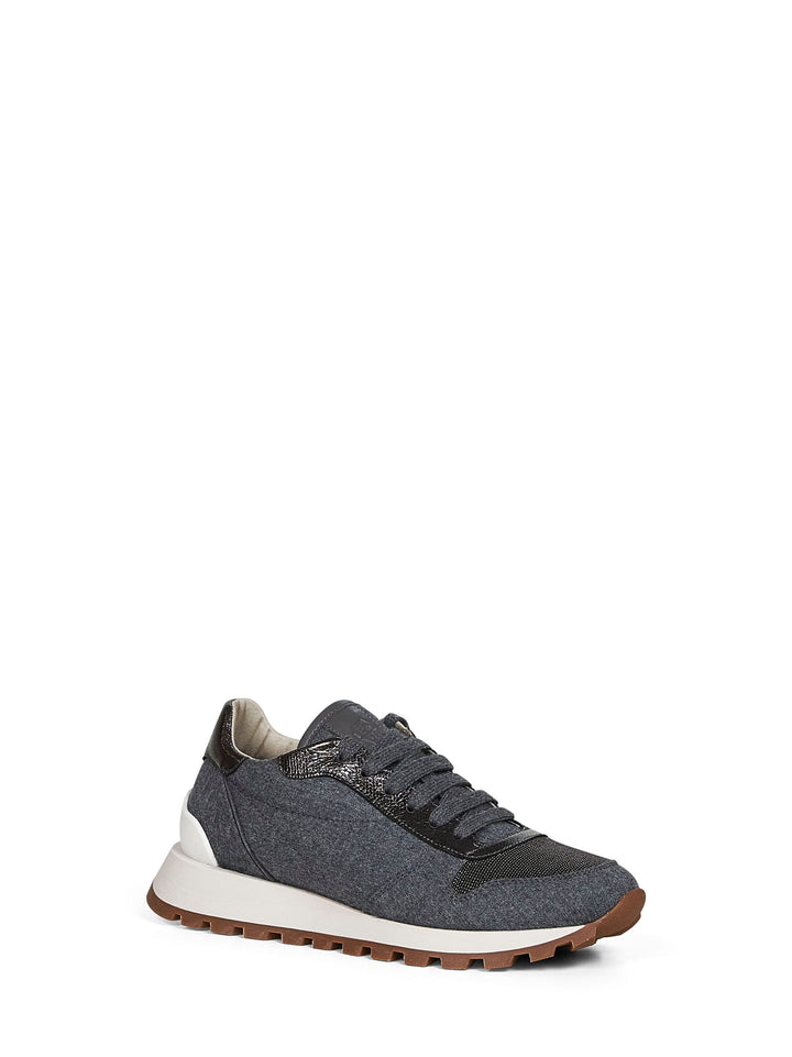 Brunello Cucinelli Women Grey Flannel Embroidered Sneakers
