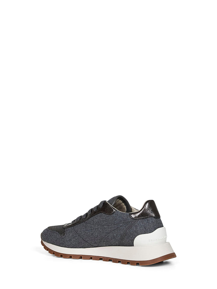Brunello Cucinelli Women Grey Flannel Embroidered Sneakers