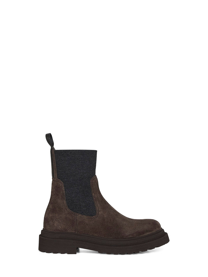 Brunello Cucinelli Women Brown Suede Embroidered Ankle Boots