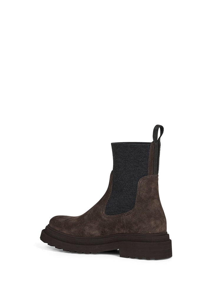 Brunello Cucinelli Women Brown Suede Embroidered Ankle Boots
