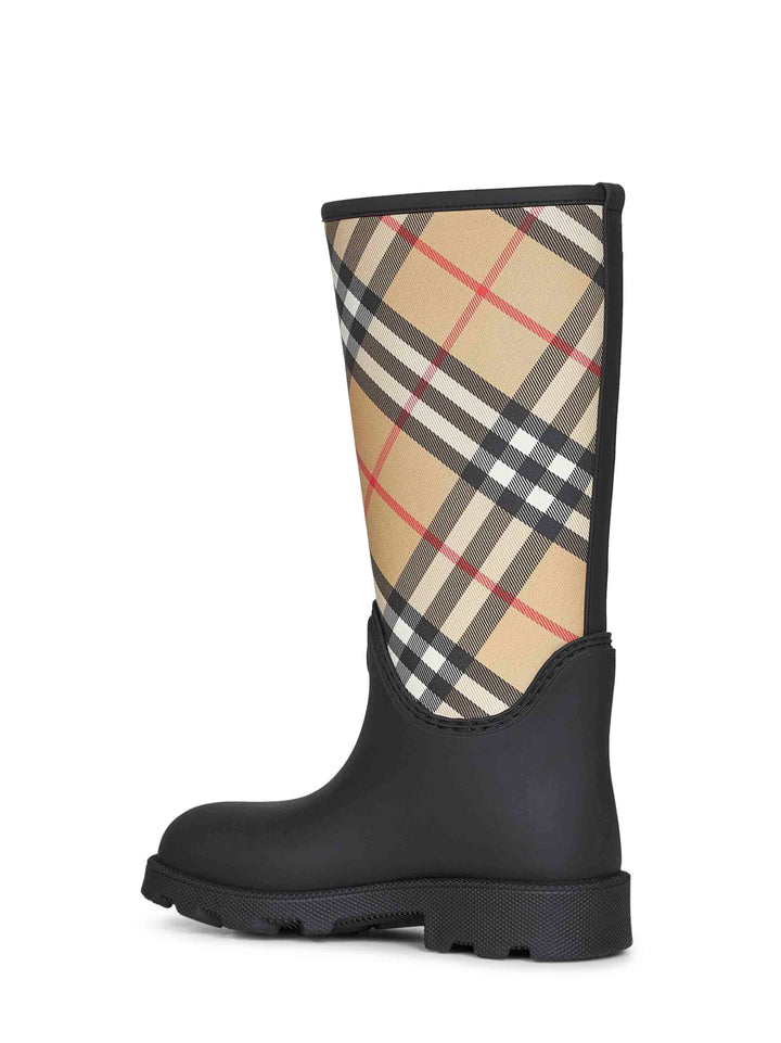 Burberry Women Black Rubber Marsh Stamp High Rain Boots