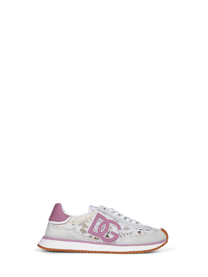 Dolce & Gabbana Women White And Pink Dg Cushion Sneakers