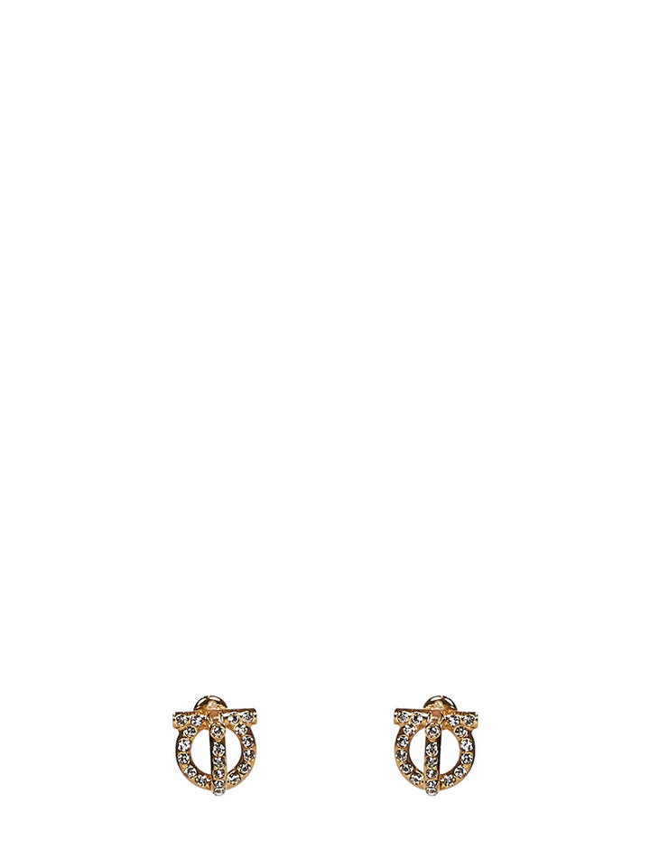 Ferragamo Women Gold Brass 3D Gancini Crystals Earrings