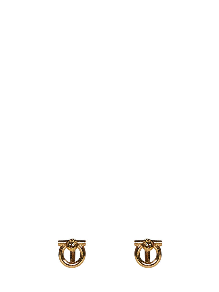 Ferragamo Women Gold Brass 3D Gancini Crystals Earrings