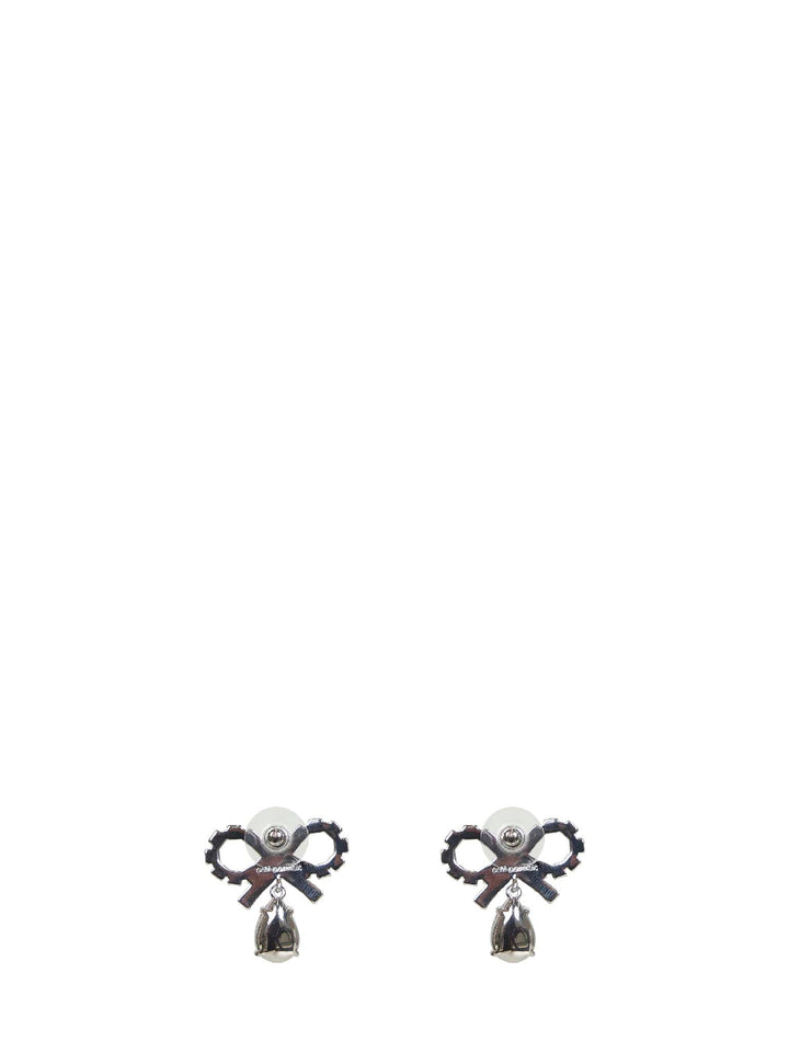 Self Portrait Women Silver Micro Bow Pink Droplet Earrings