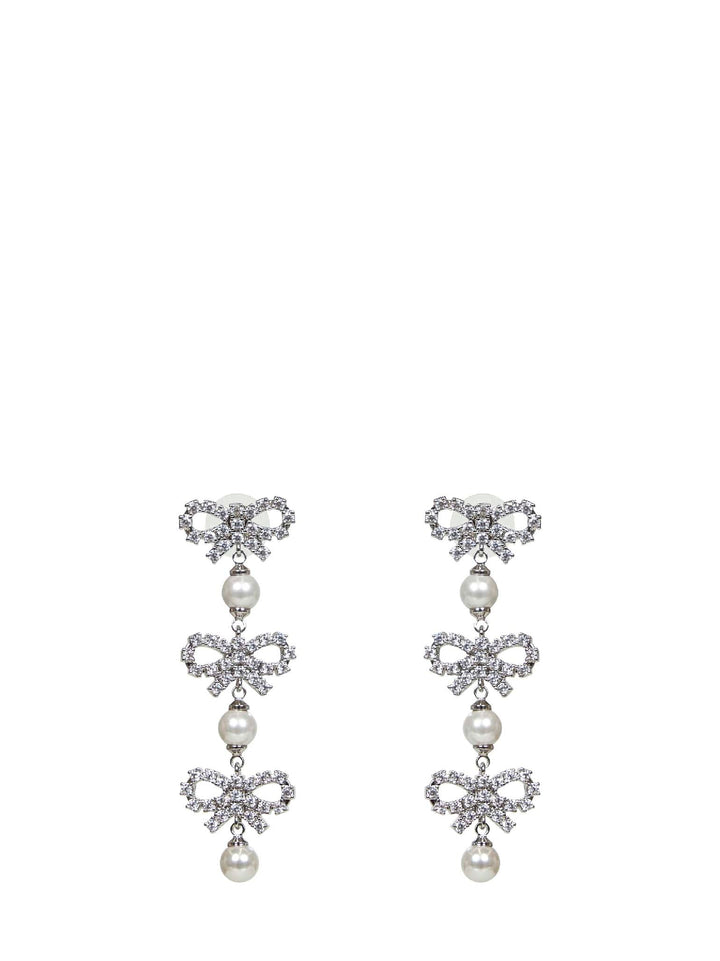 Self Portrait Women Silver Micro Bow Pearl Tiered Earrings
