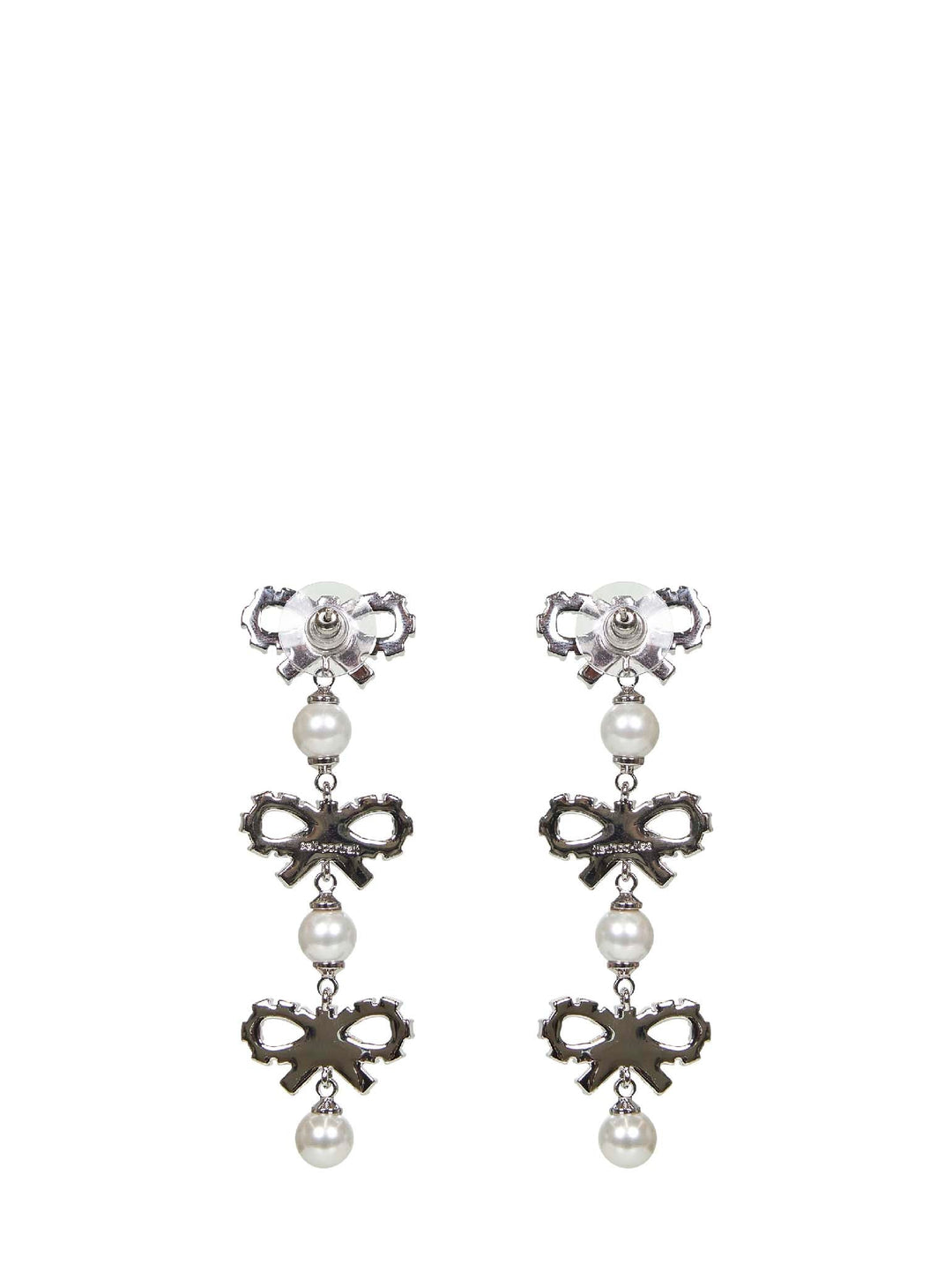 Self Portrait Women Silver Micro Bow Pearl Tiered Earrings