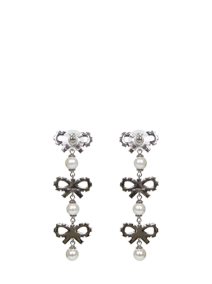 Self Portrait Women Silver Micro Bow Pearl Tiered Earrings