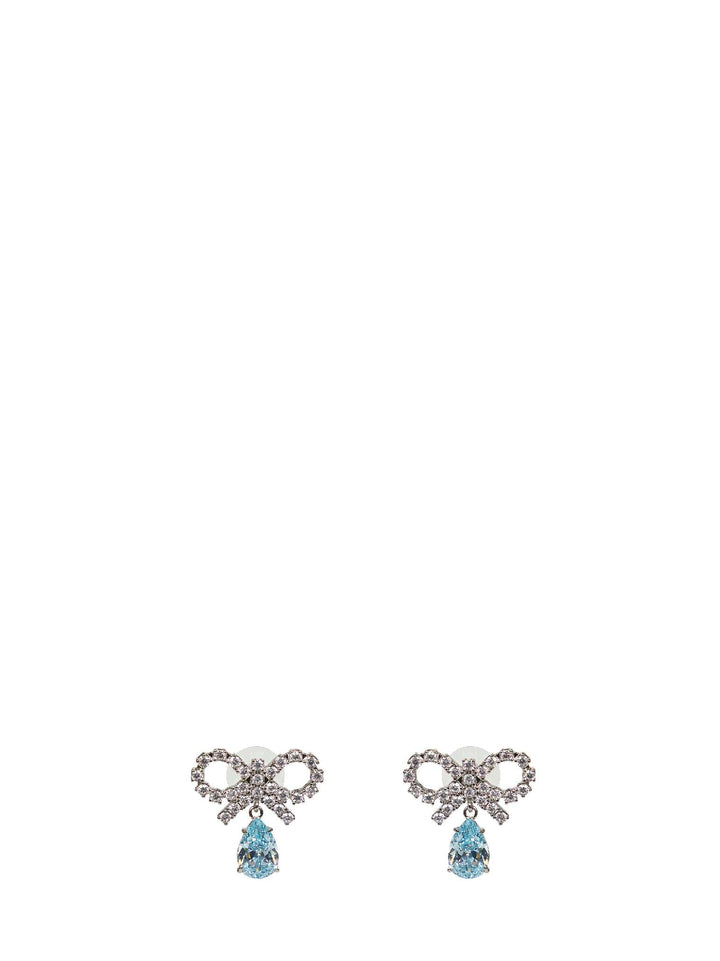 Self Portrait Women Silver Micro Bow Blue Droplet Earrings
