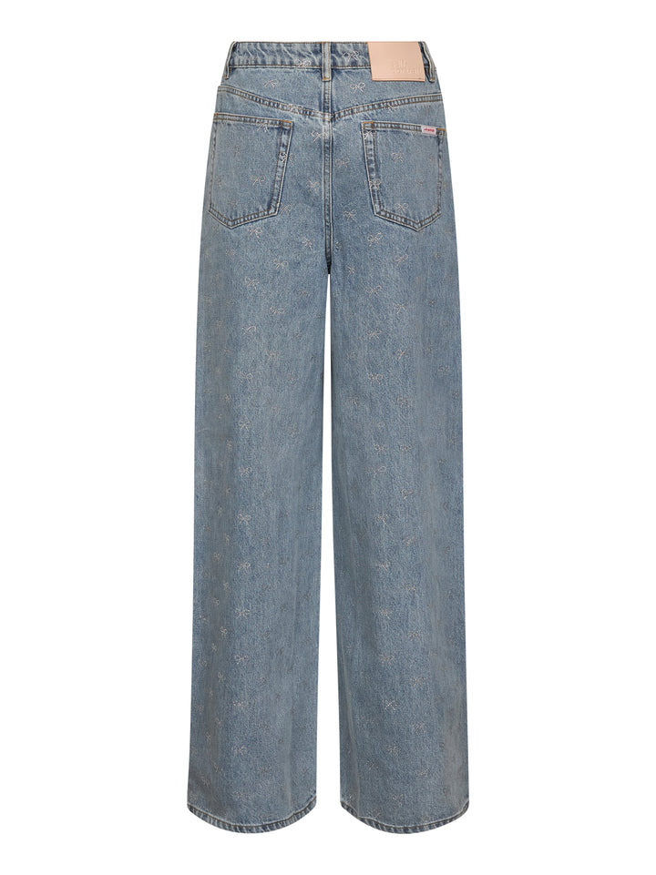 Self Portrait Women Light Blue Denim Diamante Bow Jeans<Br/>