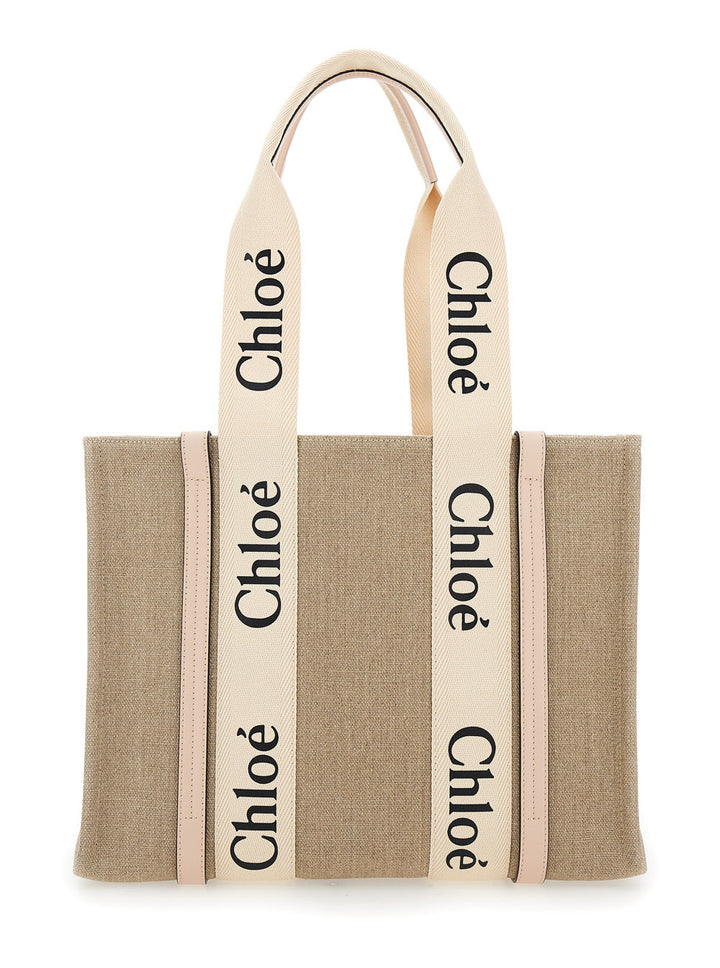 Chloé Women 'Medium Woody' Beige Handbag With Logo In Canvas Woman