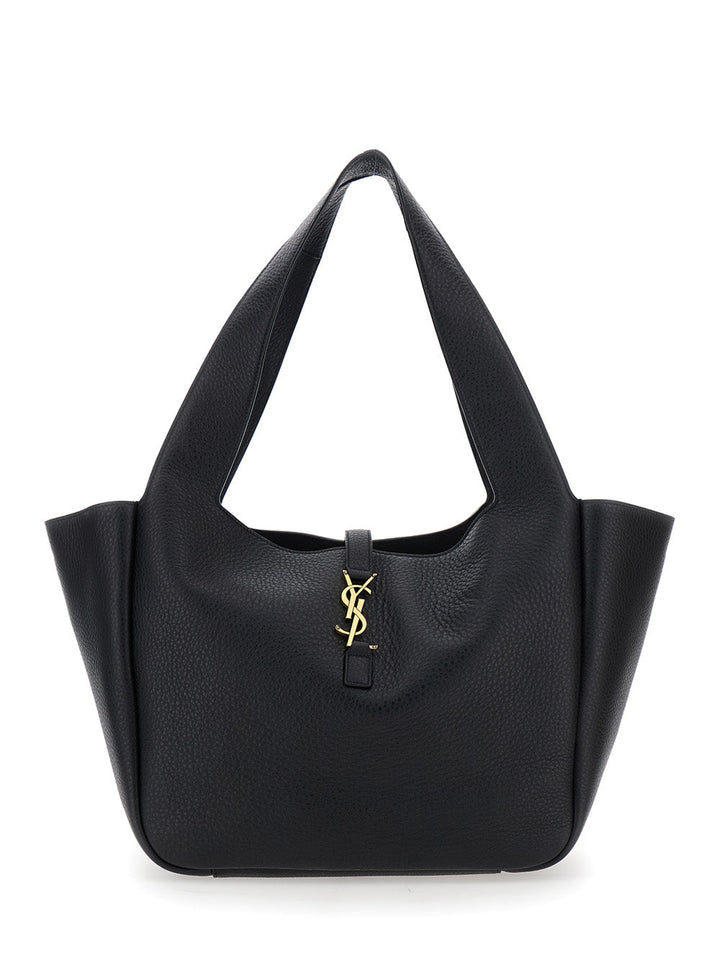 Saint Laurent Women Tote Bag With Two Top Handles And Hook Closure Cassandre In Grained Black Leather For Women