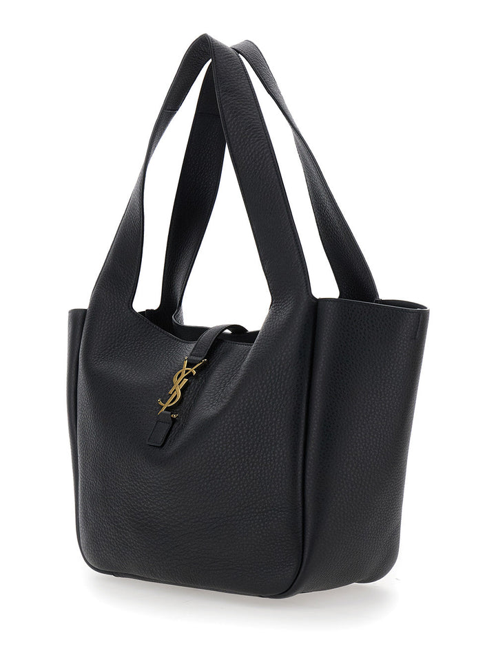 Saint Laurent Women Tote Bag With Two Top Handles And Hook Closure Cassandre In Grained Black Leather For Women