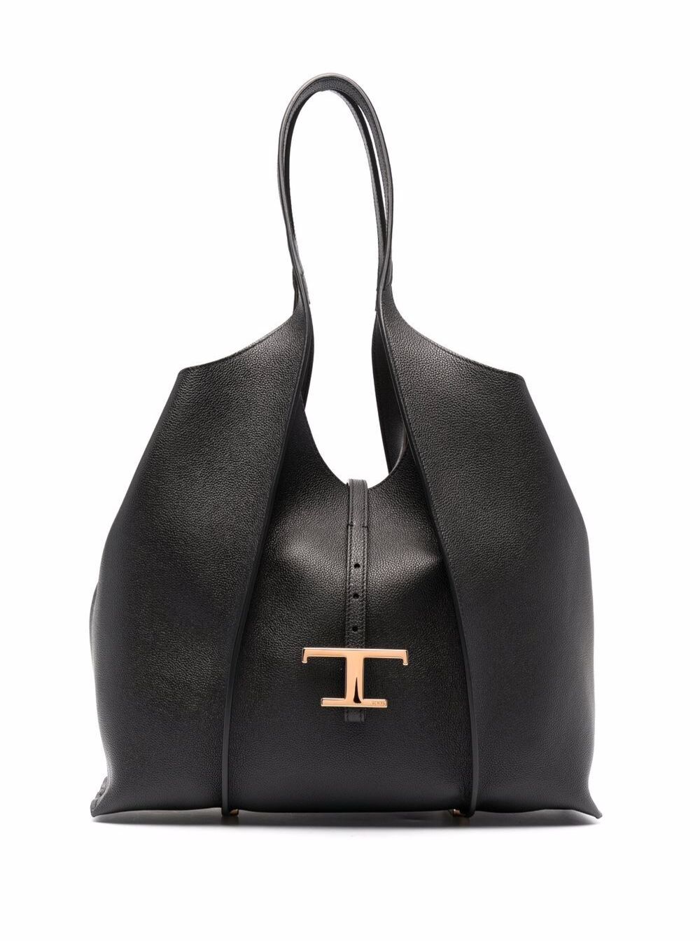 Tod's Women Black Tote Bag With T Timeless Charm In Leather Woman