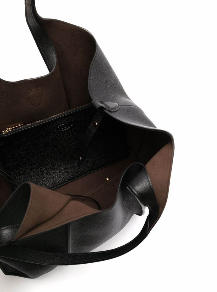 Tod's Women Black Tote Bag With T Timeless Charm In Leather Woman