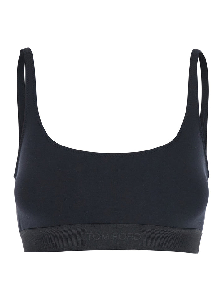 Tom Ford Women Black Bralette Top With Scoop Neck And Logo Lettering On The Front In Modal Stretch Woman