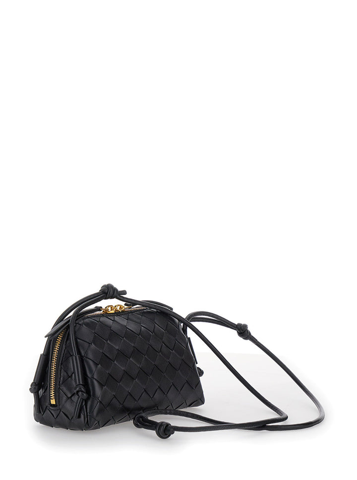 Bottega Veneta Women 'Concert' Black Crossbody Bag With Intreccio Motif In Leather Woman