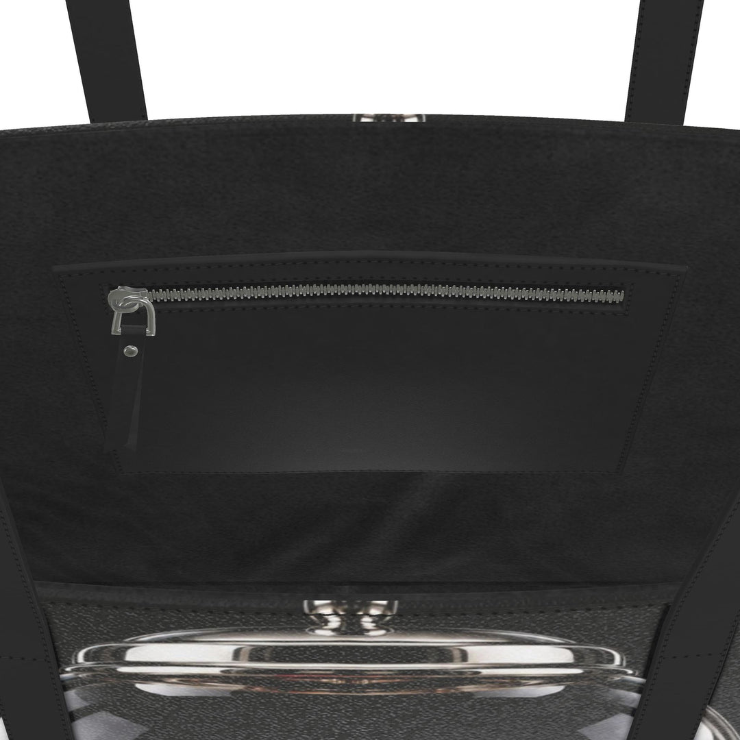 S7 Sweet Release black leather tote with colorful gumball machine artwork, printed chrome details and black handles.