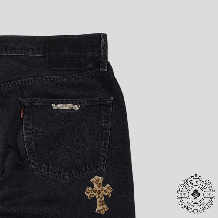 Chrome Hearts Leopard Cross Patch Jeans in Black