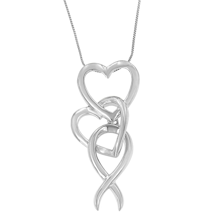 .925 Sterling Silver Double-Heart &amp; Awareness Ribbon Linked Pendant Necklace