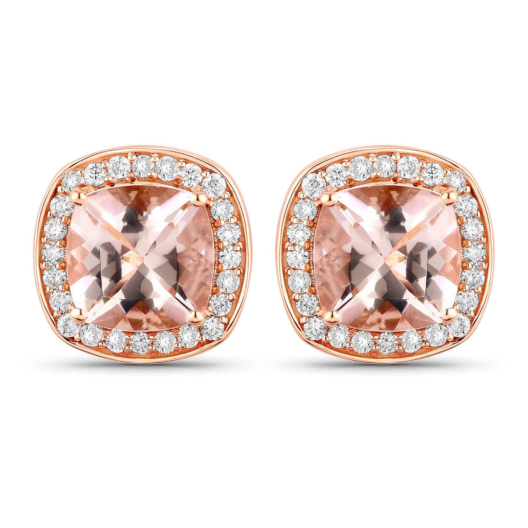2.71 Carat Genuine Morganite and White Diamond 14K Rose Gold Earrings