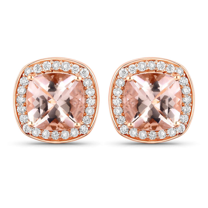 2.71 Carat Genuine Morganite and White Diamond 14K Rose Gold Earrings