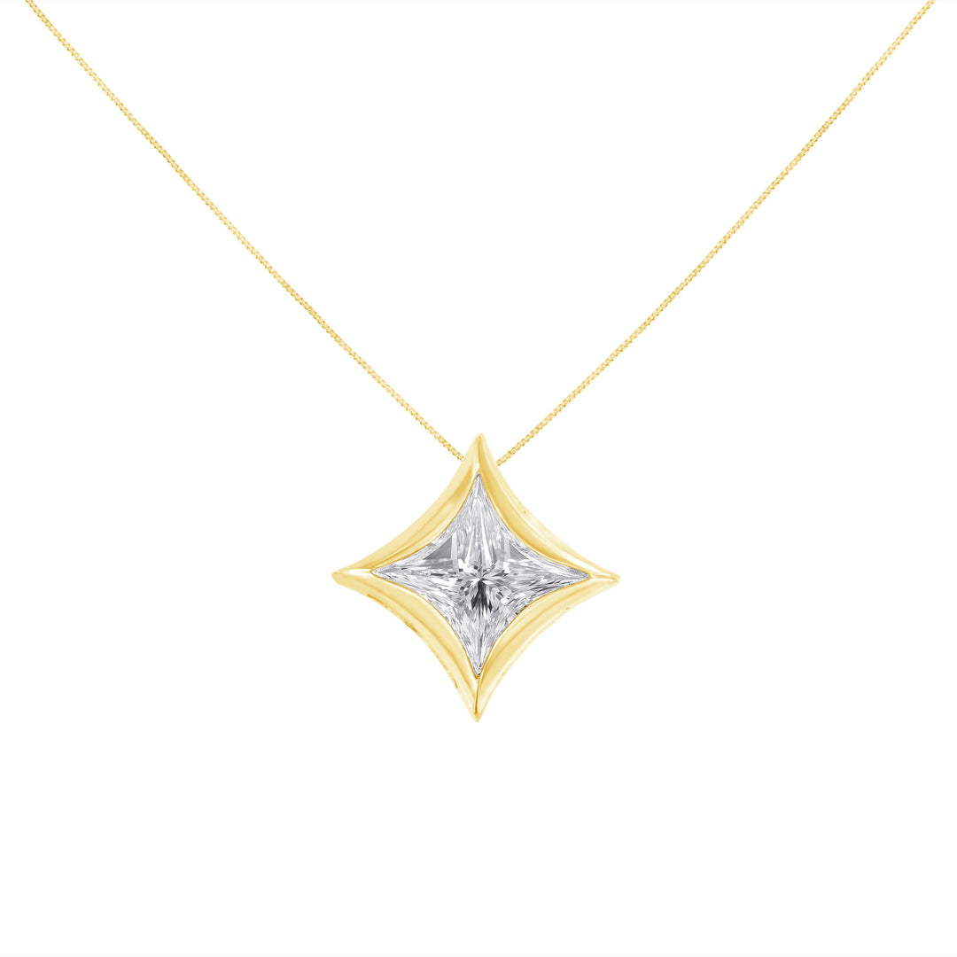 10K White Gold 1/10 Cttw Bezel Set Solitaire Princess Cut Diamond Kite Shaped Pendent Necklace - 18" Inches