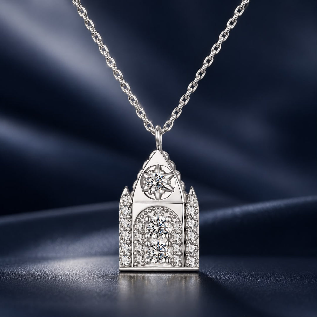 925 Sterling Silver White Gold Plated Moissanite CZ Pavé 40+5cm Necklace for Women