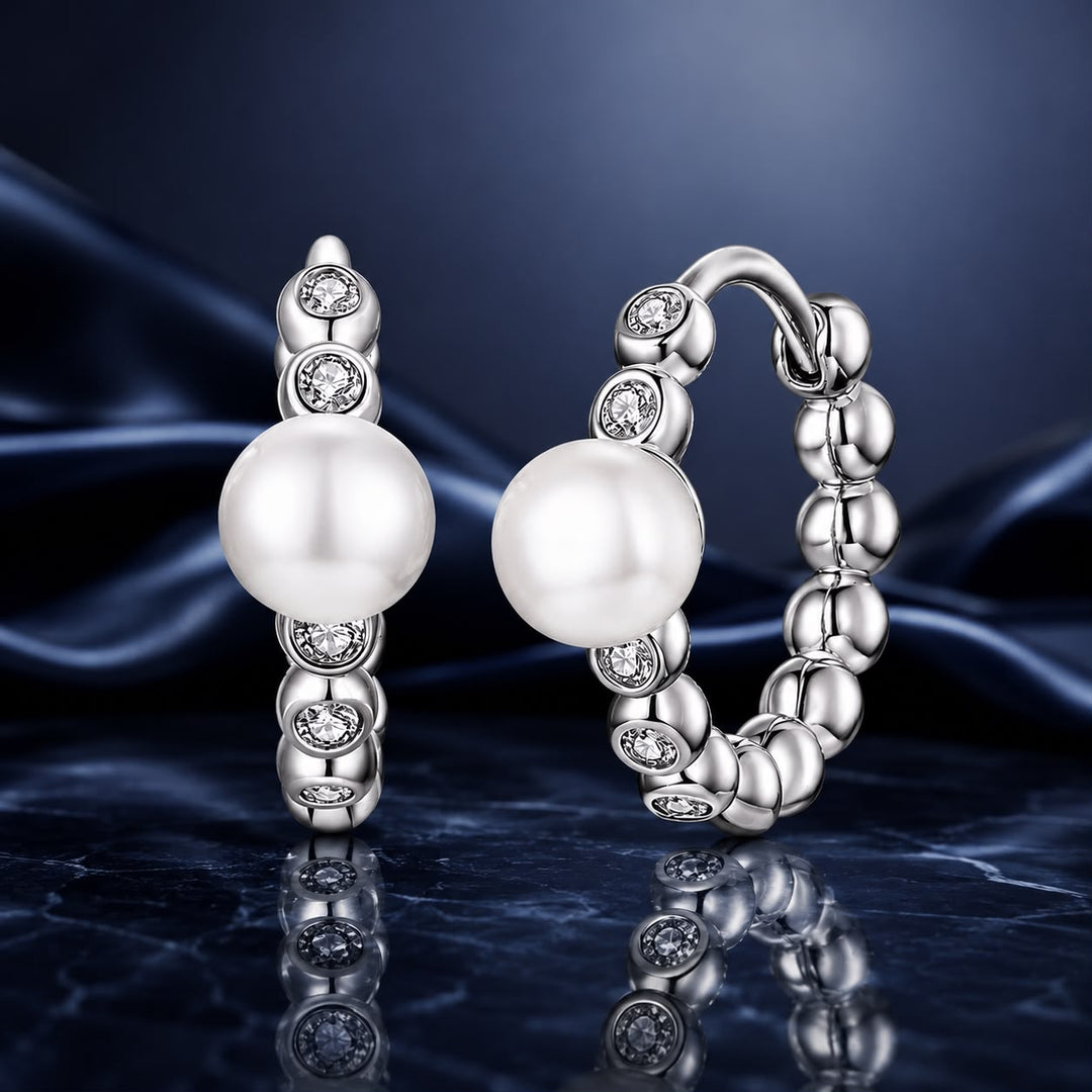 925 Sterling Silver White Gold Plated Moissanite &amp; Pearl Earrings for Women