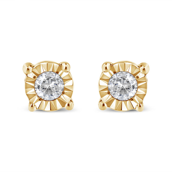 10K Yellow Gold Plated .925 Sterling Silver 1/10 Cttw Round Brilliant-Cut Diamond Miracle-Set Stud Earrings (J-K Color, I3 Clarity)