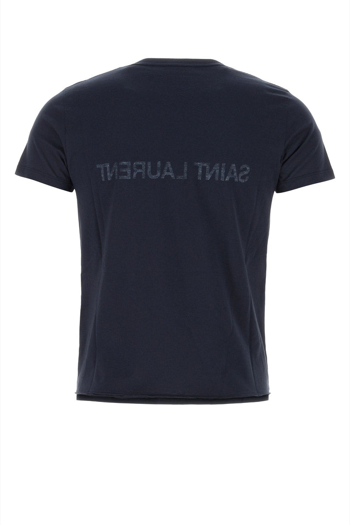 Saint Laurent Men Navy Blue Cotton T-Shirt