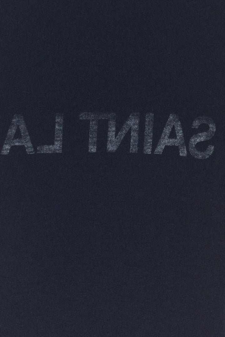 Saint Laurent Men Navy Blue Cotton T-Shirt