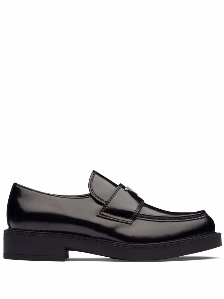Prada Men Chocolate Brushed Leather Loafers