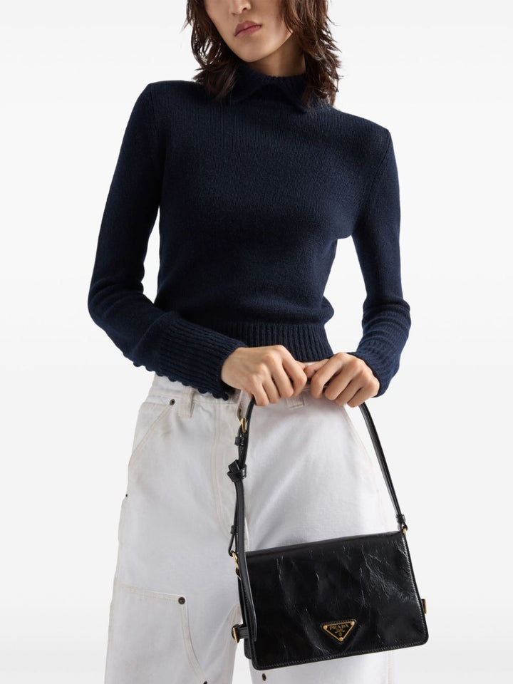 Prada Women Glossy Leather Shoulder Bag