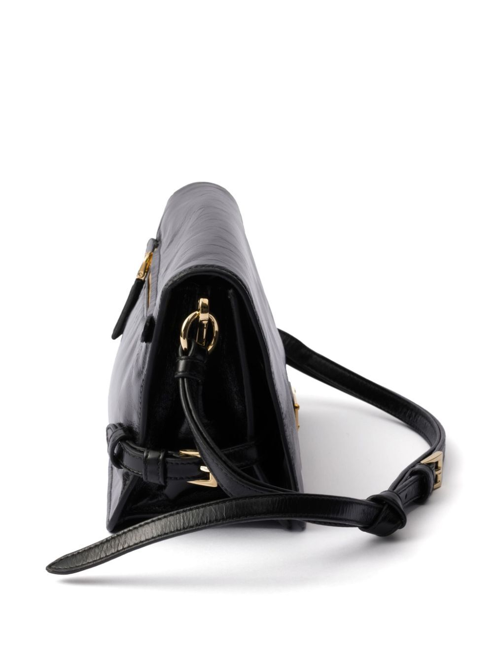 Prada Women Glossy Leather Shoulder Bag