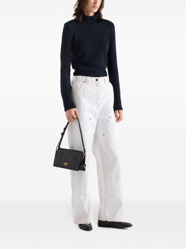 Prada Women Glossy Leather Shoulder Bag