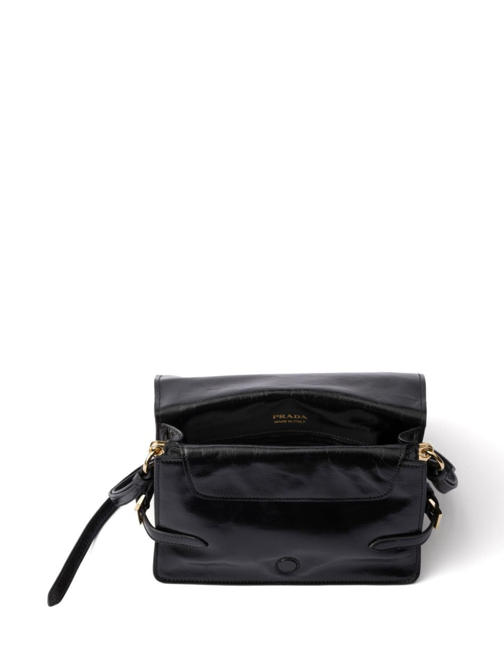Prada Women Glossy Leather Shoulder Bag