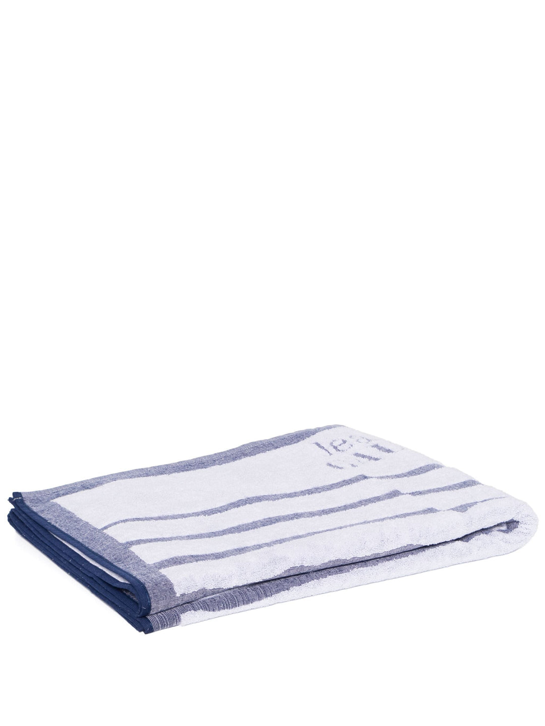 White towel with blue stripes on a white background